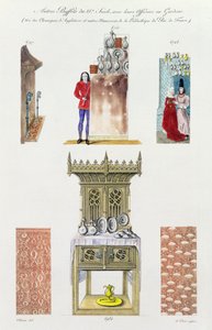 1539年代の家具、「モニュメントフランセ」、リトグラフ、アメデペレー作、1839年